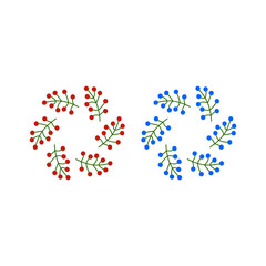 VINTAGE HERBAL CHRISTMAS WREATH DESIGN ELEMENTS ISOLATED ON WHITE