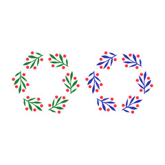 VINTAGE HERBAL CHRISTMAS WREATH DESIGN ELEMENTS ISOLATED ON WHITE