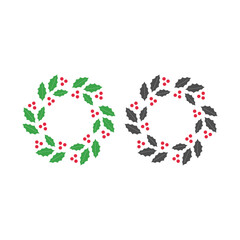 VINTAGE HERBAL CHRISTMAS WREATH DESIGN ELEMENTS ISOLATED ON WHITE