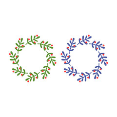 VINTAGE HERBAL CHRISTMAS WREATH DESIGN ELEMENTS ISOLATED ON WHITE