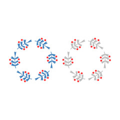 VINTAGE HERBAL CHRISTMAS WREATH DESIGN ELEMENTS ISOLATED ON WHITE