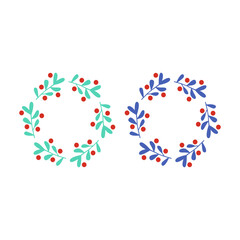 VINTAGE HERBAL CHRISTMAS WREATH DESIGN ELEMENTS ISOLATED ON WHITE