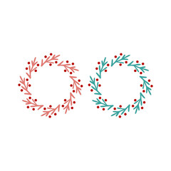 VINTAGE HERBAL CHRISTMAS WREATH DESIGN ELEMENTS ISOLATED ON WHITE