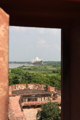 view of the Taj Mahal from Red fort of Agra, India