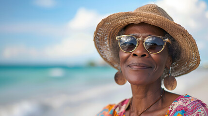black mature female on the beach