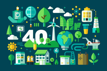 Obraz premium Eco friendly , green and clean energy, reusable energy icons set EDITABLE VECTOR ILLUSTRATION