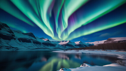 Aurora Reflections on a Frozen Lake