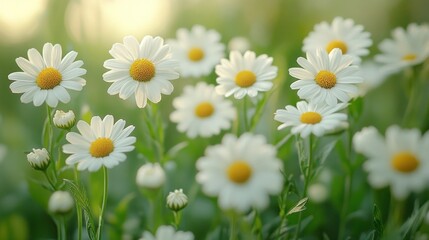 Close-up View of Daisies in a Field