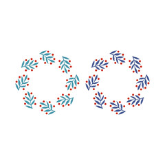 Herbal Christmas Wreath Design Elements Vector isolated on White