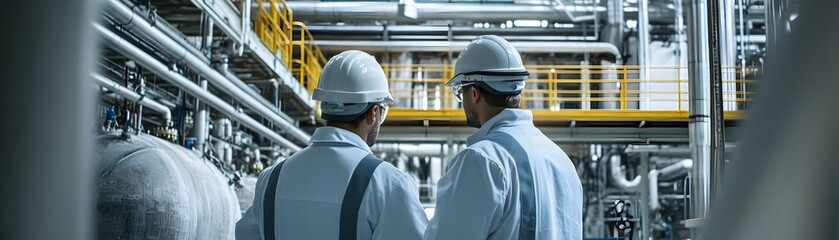 Workers Inspecting Lithium Extraction and Refining Process at High Tech Facility