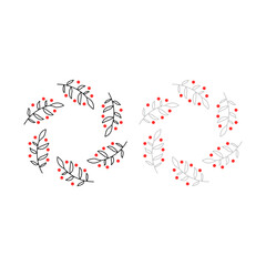 Herbal Christmas Wreath Design Elements Vector isolated on White