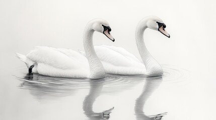 Obraz premium Two Graceful Swans Swimming on a Calm Lake
