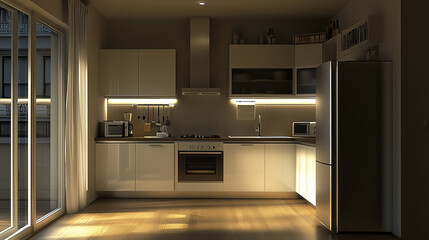 home kitchen interior, small space with minimalist design