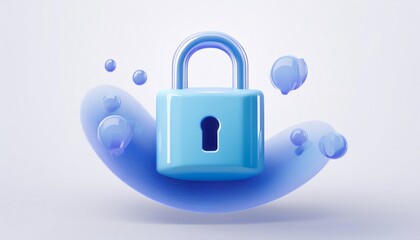 A stylized blue padlock surrounded by soft, abstract shapes, symbolizing security and protection.