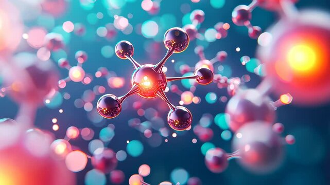 Vibrant molecular structure with colorful particles