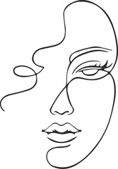 Abstract Female Face Line Art Drawing. Woman Face Minimalist Illustration. Woman Minimal Sketch Drawing. Abstract Line, Home Decor, Wall Art. Vector EPS 10	
