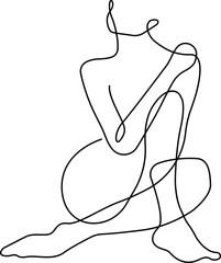 Continuous Single Line Drawing of Woman Silhouette. Female Body Abstract Minimalistic Style. Black and White Vector One Line Fashion Illustration. Trendy Glamour Concept for Logo, wall Art, Cards