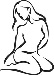 Woman Body Line Art Drawing. Abstract Minimal Female Figure. Linear Elegant Woman Illustration. Modern Trendy Contour Drawing. Vector EPS 10