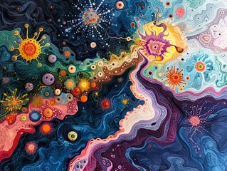 Cosmic Abstract Art: Vibrant Colors and Organic Shapes