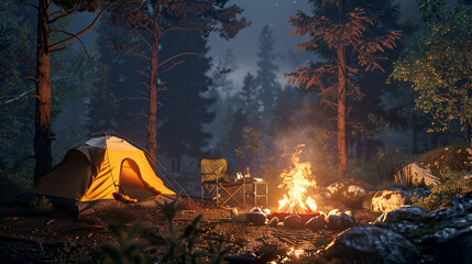 camp fire in the forest