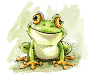 Funny Drawing. Cartoon Frog Baby Smiling in NaÃ¯ve Childish Style