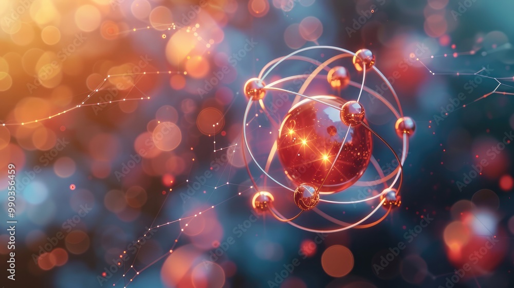 Fototapete visualization of atomic structure with electrons orbiting a nucleus, representing fundamental concep