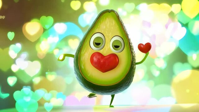 Avocado character dancing and showing love