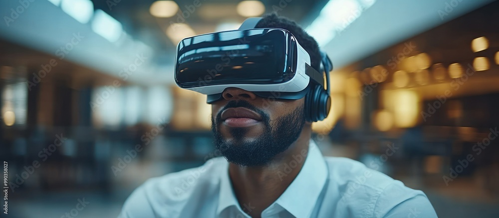 Poster man experiencing virtual reality