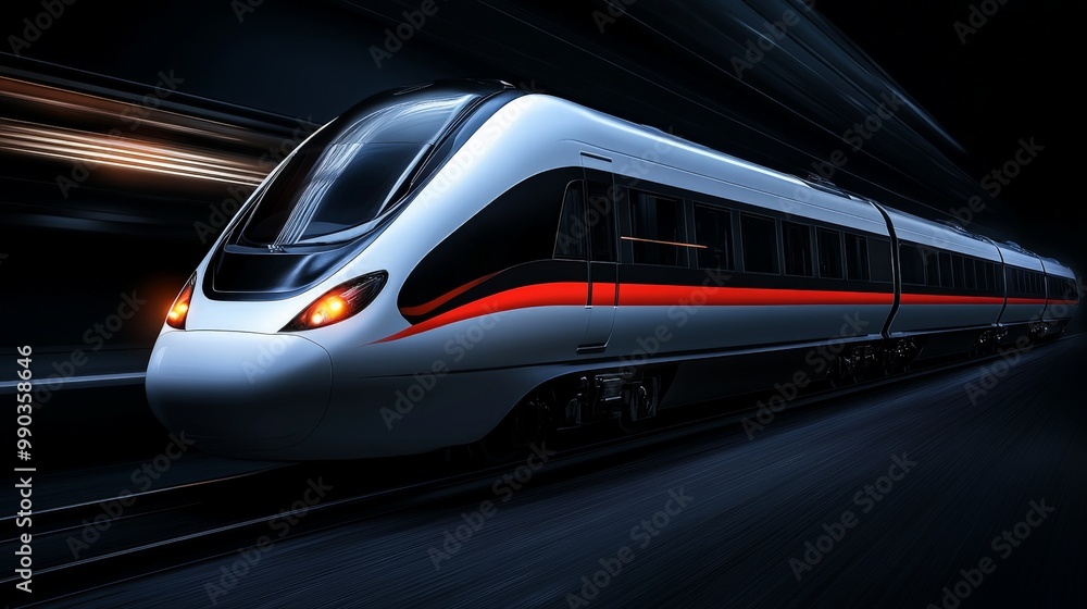 Aufkleber high-speed rail: a sleek modern train hurtles through a tunnel, illuminated by streaks of light in a