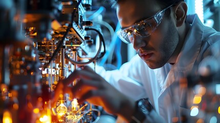 Scientist Using Quantum Computer for Advanced Simulations and Experiments