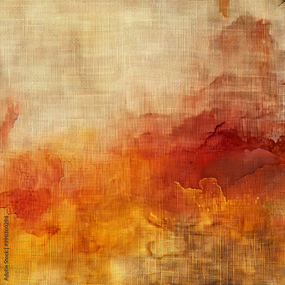 Poster bright blank postcard with abstract watercolor autumn background in pastel colors with rough linen t