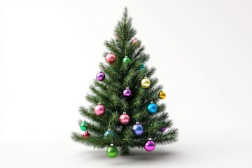 Colorful Christmas tree isolated on white background.
