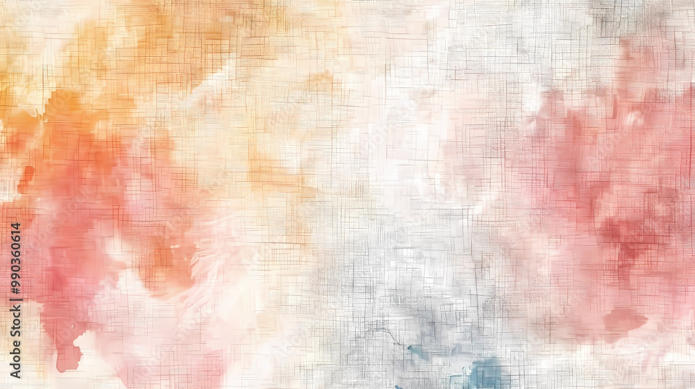 Aufkleber blank postcard with abstract watercolor autumn background in pastel colors with rough linen texture