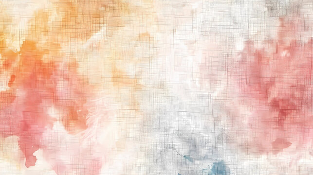 blank postcard with abstract watercolor autumn background in pastel colors with rough linen texture