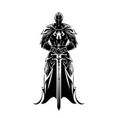 Obraz premium Templar knight sword flat vector black and white, tattoo design, vector illustration 