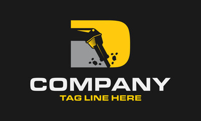 Initial Letter D Drill Logo, Stone Crusher Drill, Logo Design