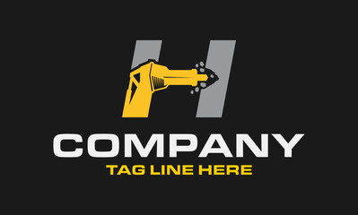 Initial Letter H Drill Logo, Stone Crusher Drill, Logo Design