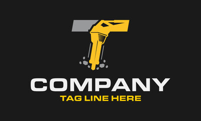 Initial Letter T Drill Logo, Stone Crusher Drill, Logo Design