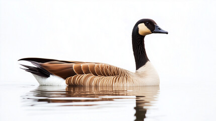 Fototapeta premium A goose gracefully swims on water against a clean white background