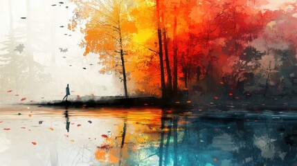 Enchanted River of Creativity: Dreamlike Forest with Multicolored Flow and Shimmering Trees