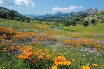Wildflower Meadow in Mountain Valley