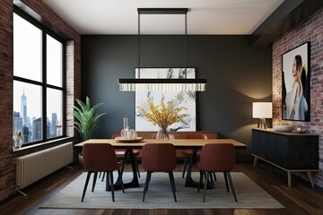 Fototapeta premium Trendy Loft Mockup featuring a Contemporary Modern Dining Room Interior Display
