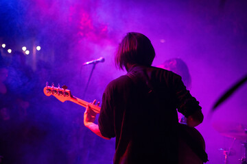 Rear view of musician performing
