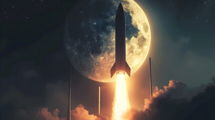 Rocket Launch Amid Partial Solar Eclipse in the Starlit Sky