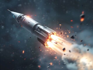 Fototapeta premium Dramatic Rocket Booster Captures Intense Upward Launch