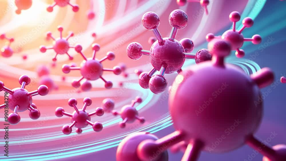 Poster a vibrant depiction of molecular structures in a dynamic swirl