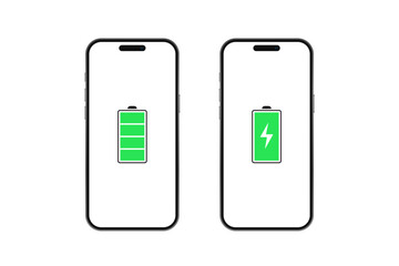 Realistic template of smartphone during battery charging process. Mobile phone charging display on smart phone screen. Vector illustration