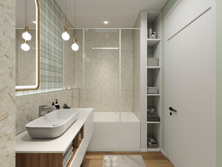 BAÑO MODERNO DE ESTILO CONTEMPORANEO Y ZOAN DUCHA CON DECORACION 