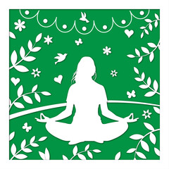 Silhouette of a meditating woman  in lotus pose in papercut style
