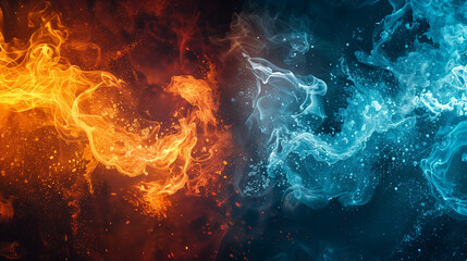 versus background image, fire and water, left and right, symmetrical, match vs background